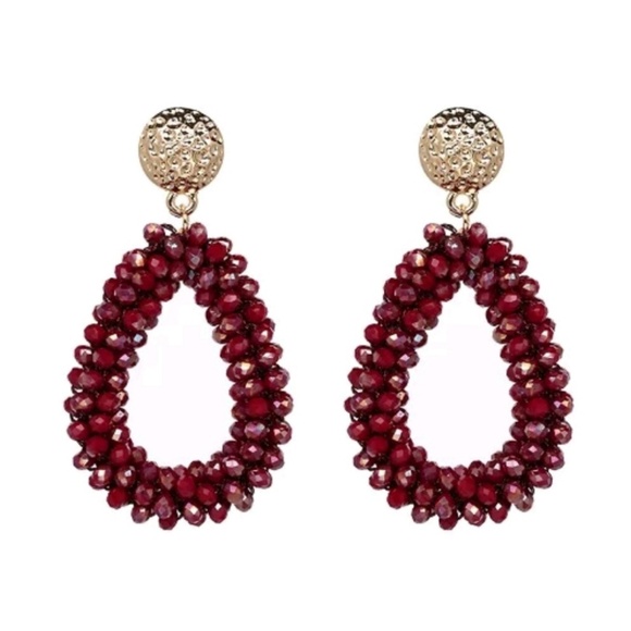 Handmade red crystal beaded earrings (2 options) - Picture 1 of 3